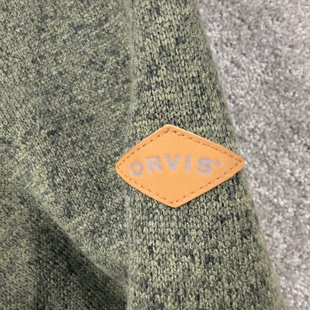 Orvis Quarter Zip Pullover Mens Size M Green Heathered Sherpa Lined Fleece Top